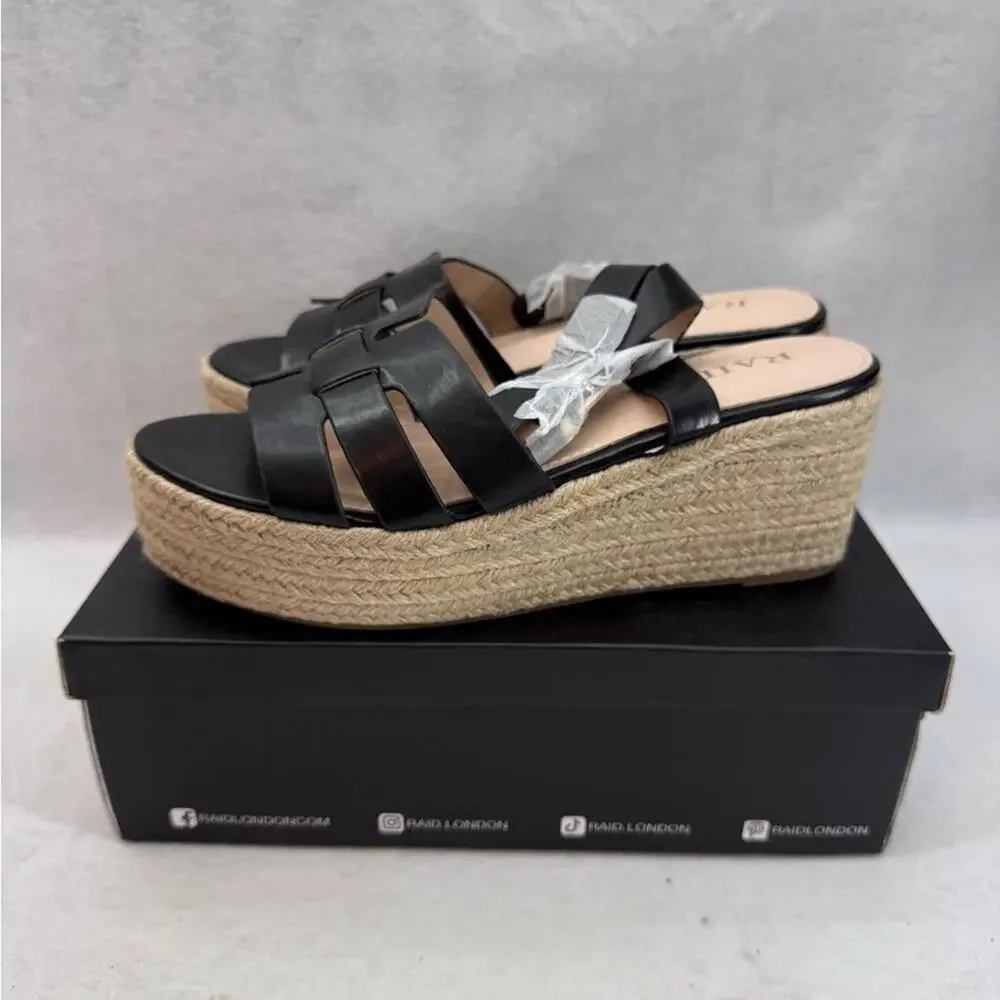 NIB RAID Harlene Plaftorm Espadrille Sandals 3” Heel Black size 8 Wide